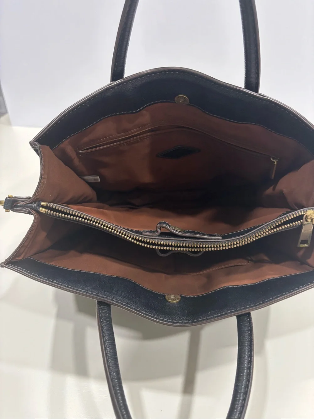 Fossil Black Leather Satchel with Dual Top Handles/shoulder strap